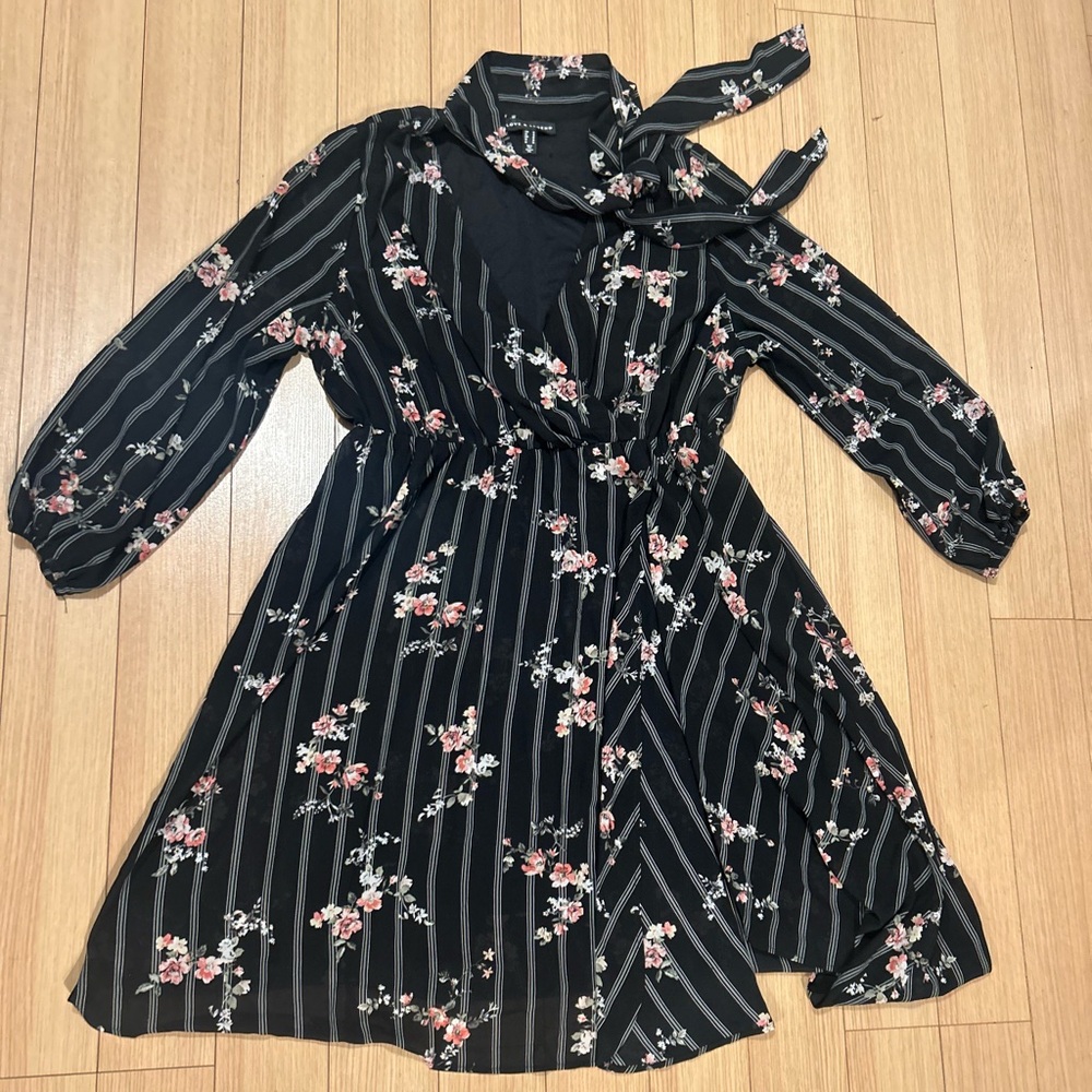 Floral and Striped Black Dress